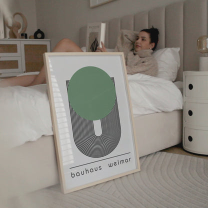 Bauhaus Weimar Poster: Green Dot Geometric Art - BH Green18_013