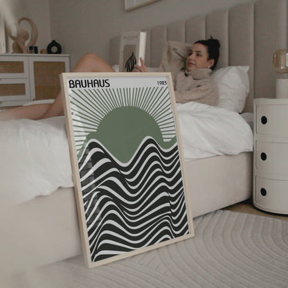 Bauhaus Exhibition Poster: Sage Green Sun Modern Art Print - BH Green18_006