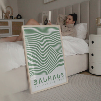 Green Geometric Lines Poster: Modern Bauhaus Art - BH Green18_010