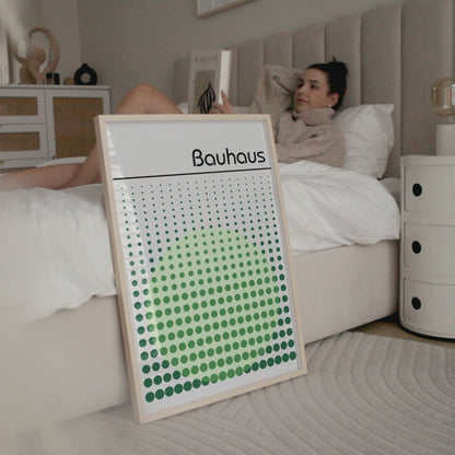 Bauhaus Exhibition Poster: Abstract Dots Print, Sage Green Wall Art - BH Green18_003