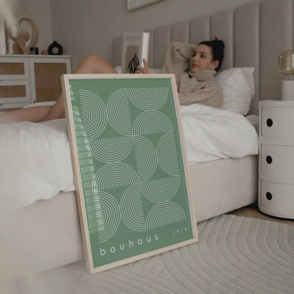 Sage Green Bauhaus Print: Mid Century Modern Framed Wall Art - BH Green18_012